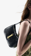 Load image into Gallery viewer, CHARLES &amp; KEITH Cesia Croc-Effect Metallic-Accent Shoulder Bag - Black
