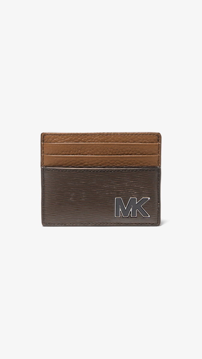 Michael Kors Mens Logo Graphic Slim Card Case & Keychain Wallet Gift Set  (Brown) 